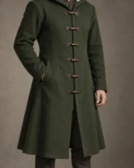 Close-up of the Ashdown Hooded Fantasy Ranger Coat showing its front toggle closures