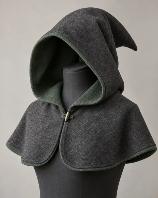 Bellamy Two-Tone Wool Hood in charcoal with a green inner face and rounded mantle