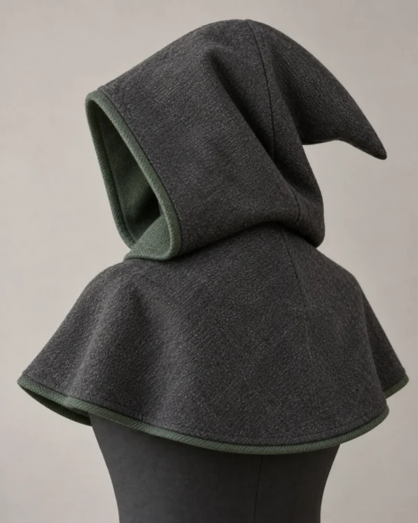 Rear view of the Bellamy Two-Tone Wool Hood showing the short tail and contrast edge