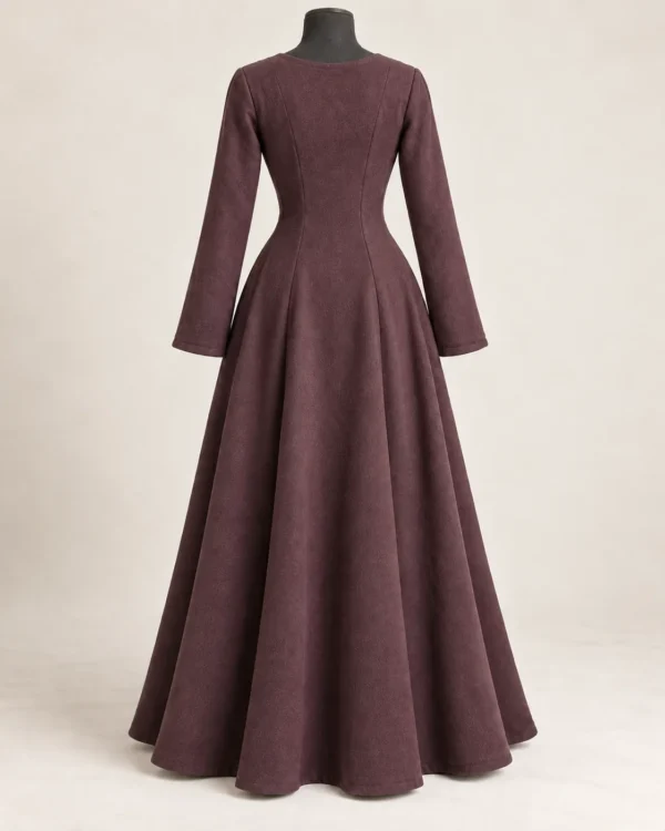 Briar Gate Front-Laced Wool Medieval Overgown, rear view