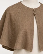 Details of Brindle Linen Medieval Shoulder Cape with Button Front