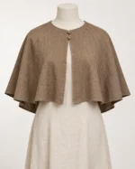Brindle Linen Medieval Shoulder Cape with Button Front, front view