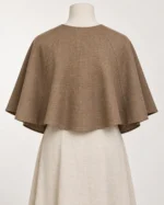 Brindle Linen Medieval Shoulder Cape with Button Front, rear view