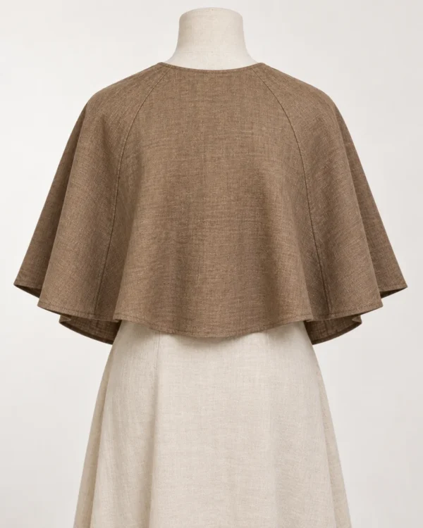 Brindle Linen Medieval Shoulder Cape with Button Front, rear view
