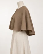 Brindle Linen Medieval Shoulder Cape with Button Front, side view