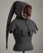 Cedric charcoal dagged chaperon hood front view