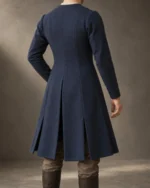 Rear view of the Corvin Wool Cotehardie showing the shaped back seams and skirt vents