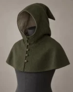 Eamon dark olive buttoned wool gugel front view