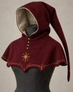 Elowen burgundy embroidered wool liripipe hood