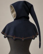 Rear view of the Elowen Heraldic Embroidered Hood showing the long tail and bordered mantle