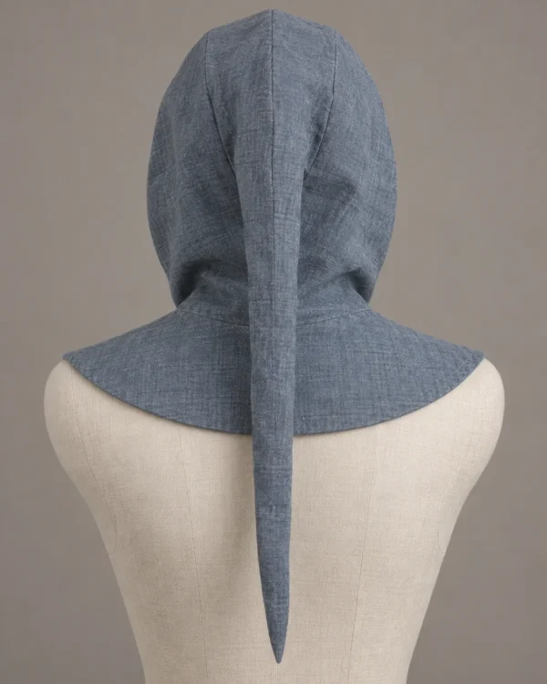 Face-Framed Linen Liripipe Hood, rear view