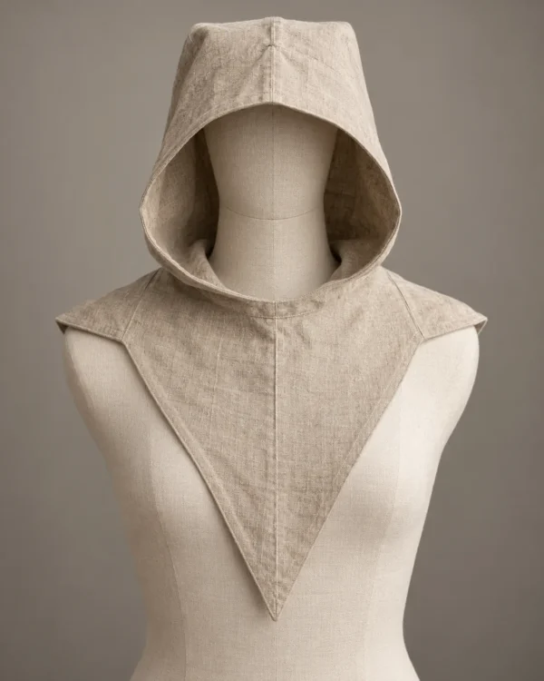 Gable-Bib Linen Medieval Peasant Hood, front view