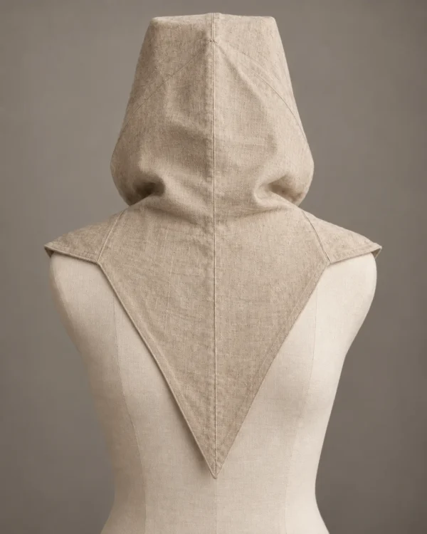 Gable-Bib Linen Medieval Peasant Hood, rear view