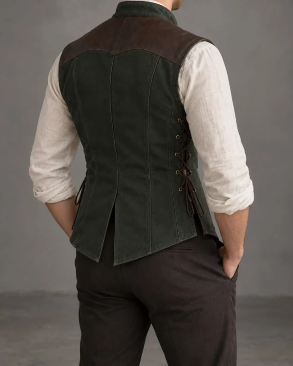 Rear view of the Greenwarden Ranger Jerkin showing the fitted back and split peplum