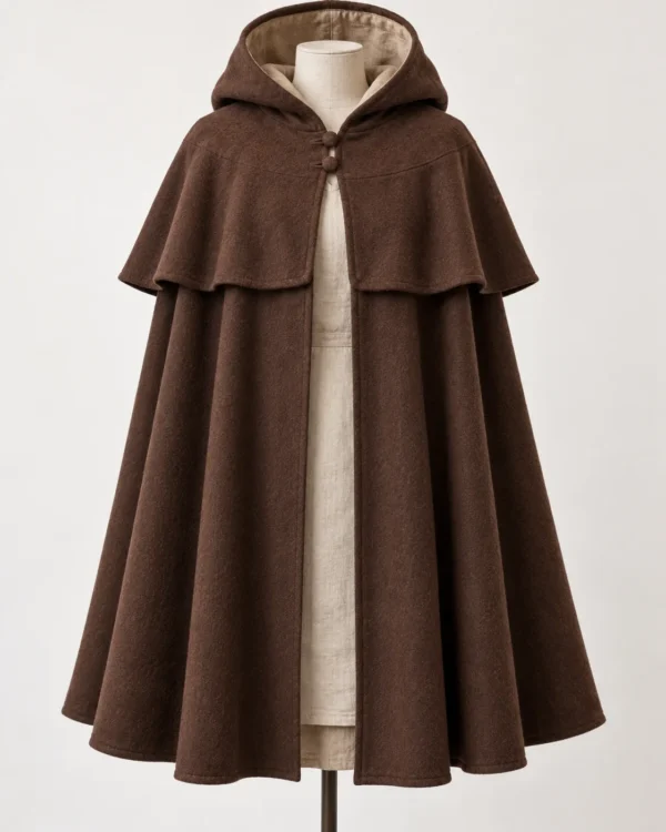 Hearthfall Hooded Fantasy Cloak with Shoulder Mantle, front view