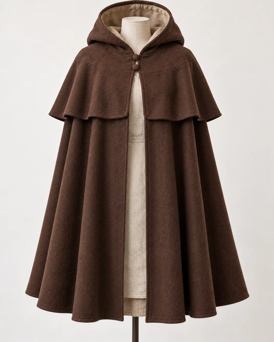 Hearthfall Hooded Fantasy Cloak with Shoulder Mantle, front view Hearthfall Hooded Fantasy Cloak with Shoulder Mantle, front view