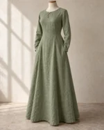 Isolde muted sage linen costume underdress front view