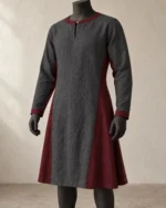 Leofric charcoal and burgundy two-tone linen tunic
