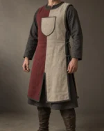Montfort Heraldic Surcoat in burgundy and natural tones with a blank chest shield