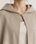 Details of Oatmere Linen Medieval Cloak with Rounded Hood