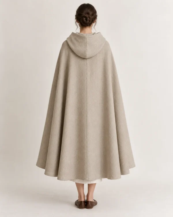 Oatmere Linen Medieval Cloak with Rounded Hood, rear view