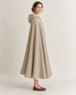 Oatmere Linen Medieval Cloak with Rounded Hood, side view