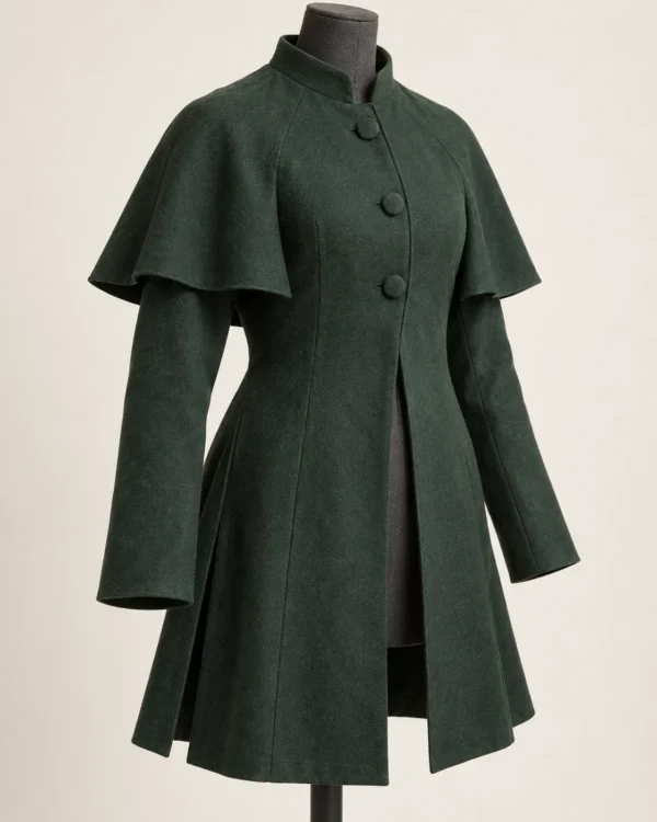 Pilgrim's Wool Fantasy Coat with Shoulder Mantle, front view
