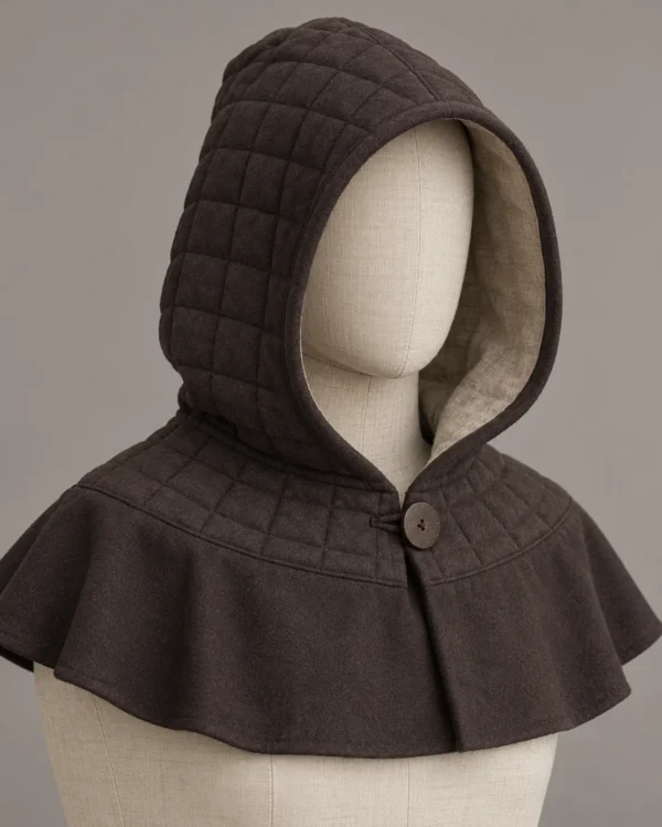 Quilted Medieval Hood with Smooth Mantle, front view