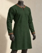 Rorik forest green wool-trim tunic front view