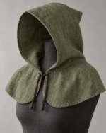 Rowan muted olive linen peasant hood front view
