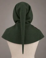 Side-Wrap Liripipe Hood with Two Buttons, rear view