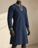 Soren dark navy embroidered linen tunic front view