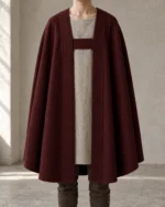 Asterhall Open-Neck Processional Cloak in Deep Burgundy, front view of the alternate color
