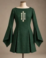 Aveline Heraldic Bell-Sleeve Tunic in Forest Green and Ivory, alternate color view