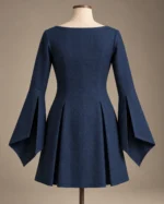Aveline Heraldic Bell-Sleeve Tunic in Navy and Gold, back view