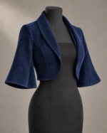 Bell-Sleeve Velvet Bolero in Navy Blue, alternate color front view