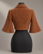 Bell-Sleeve Velvet Bolero in Rust, back view