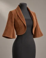 Bell-Sleeve Velvet Bolero in Rust, front view