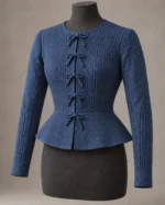 Briar Bow-Tie Quilted Peplum Jacket in Navy Blue, alternate color view