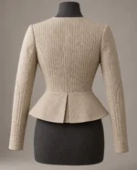 Briar Bow-Tie Quilted Peplum Jacket in Natural Cream, back view