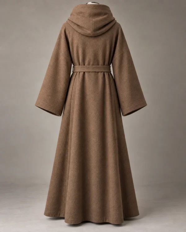 Cowl-Hood Belted Robe in Brown, back view