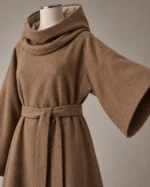 Cowl-Hood Belted Robe in Brown, construction detail