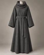 Cowl-Hood Belted Robe in Charcoal, alternate color front view