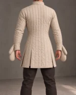 Fenroth integral-mitten costume gambeson in Natural Flax, back view