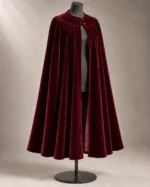 Gathered Velvet Evening Cape in Burgundy, alternate color front view