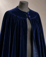 Gathered Velvet Evening Cape in Navy Blue, construction detail