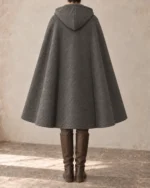 Greyfriar Bell-Cut Pilgrim Cloak in Stone Grey, rear view showing shoulder construction and drape