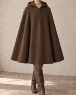Greyfriar Bell-Cut Pilgrim Cloak in Walnut Brown, front view of the alternate color