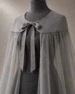 Layered Sheer Fantasy Cape in Gray, construction detail