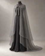 Layered Sheer Fantasy Cape in Gray, front view